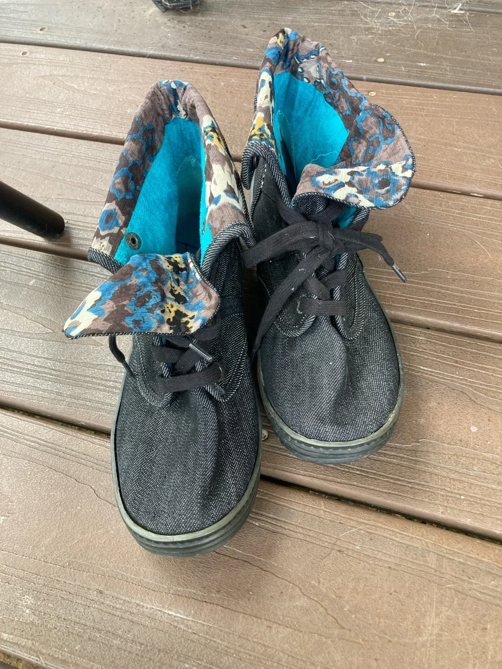 Blowfish Malibu Women’s Black Canvas Foldover Hi- Top Sneakers with Turquoise